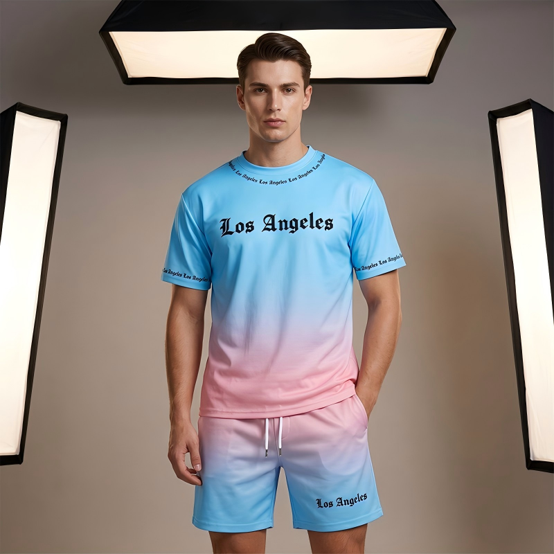 Herr Sommar Casual Tryckt 2-Delat Set