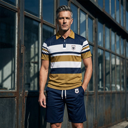 📢📢50% RABATT!! ⏰Herr Randig T-shirt & Shorts 2-delat Set