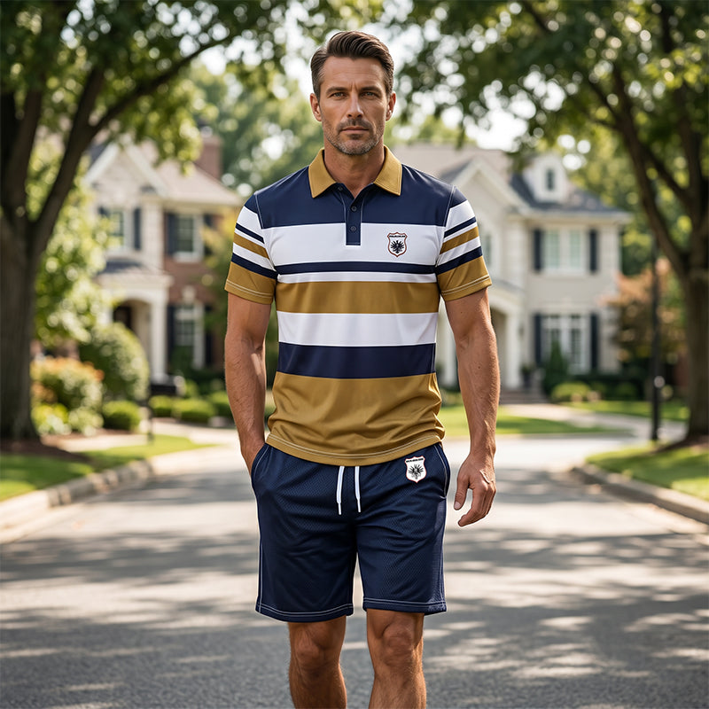 📢📢50% RABATT!! ⏰Herr Randig T-shirt & Shorts 2-delat Set