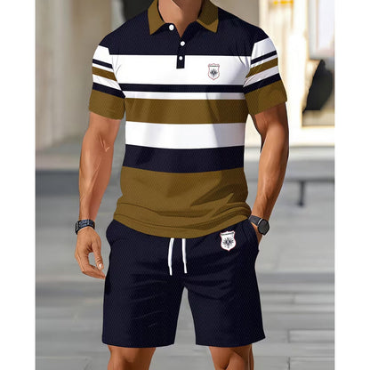 📢📢50% RABATT!! ⏰Herr Randig T-shirt & Shorts 2-delat Set