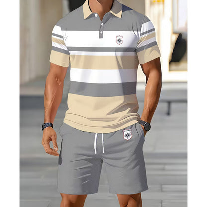 📢📢50% RABATT!! ⏰Herr Randig T-shirt & Shorts 2-delat Set