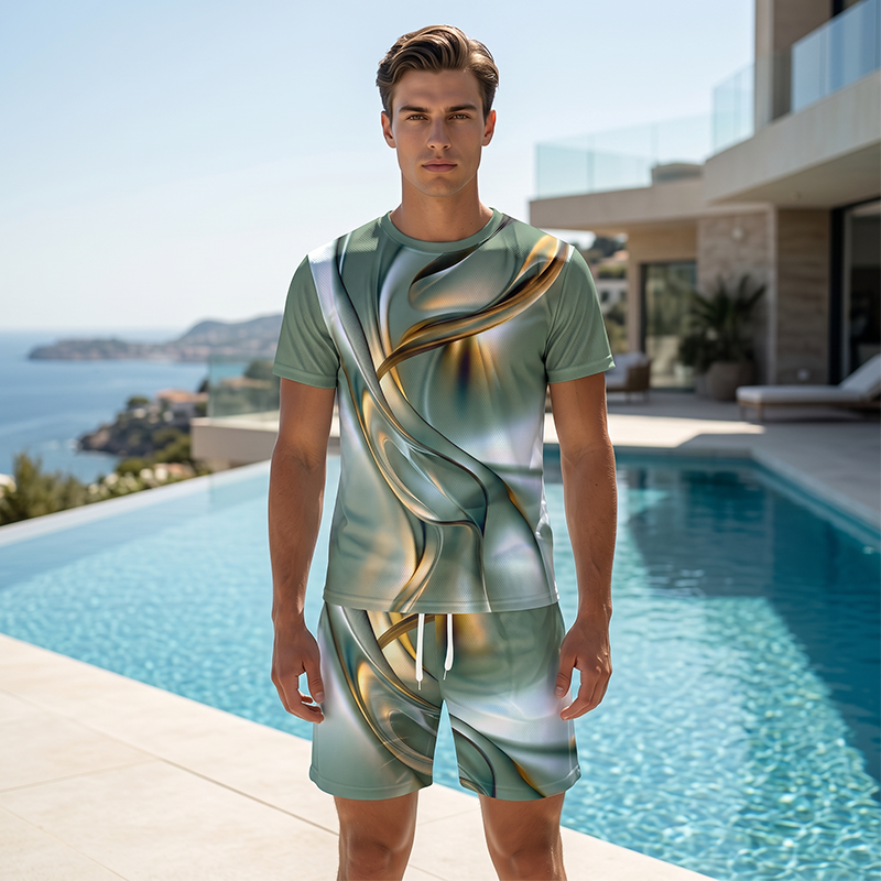 Herr Casual Grafisk T-shirt och Shorts Set