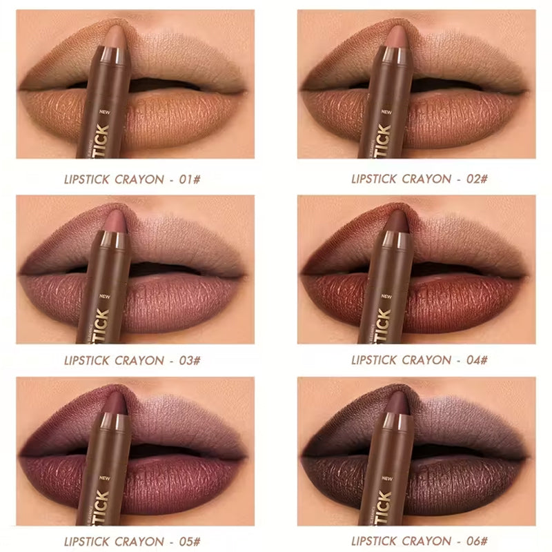 💄 50% RABATT! Långvarig Matt Läppkrita för Kvinnor | 2-i-1 Konturpenna & Läppstift | Fuktgivande & Icke-Uttorkande | Precisions Triangulär Spets | 6 Färger ✨