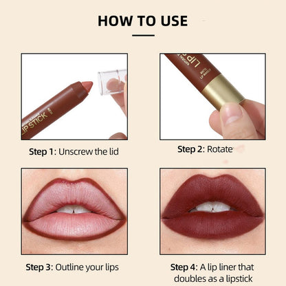 💄 50% RABATT! Långvarig Matt Läppkrita för Kvinnor | 2-i-1 Konturpenna & Läppstift | Fuktgivande & Icke-Uttorkande | Precisions Triangulär Spets | 6 Färger ✨