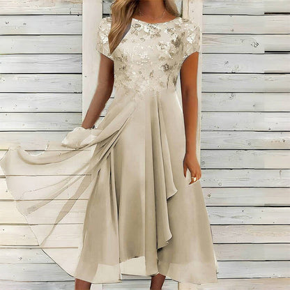 👗Fashionabel tyllklänning med rund hals💖