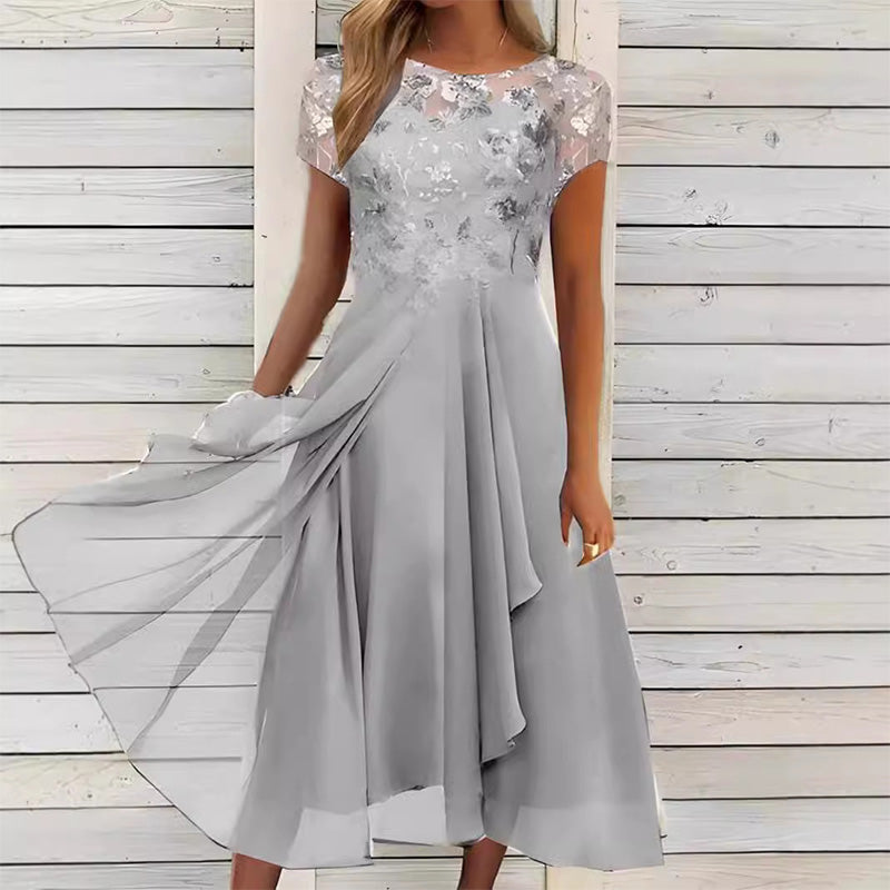 👗Fashionabel tyllklänning med rund hals💖