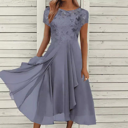 👗Fashionabel tyllklänning med rund hals💖