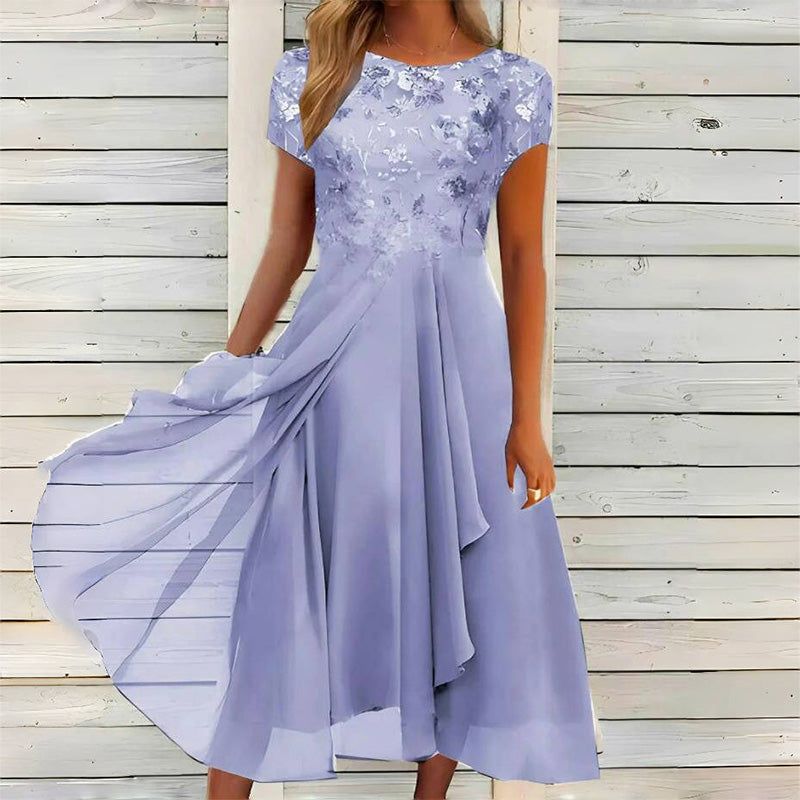 👗Fashionabel tyllklänning med rund hals💖