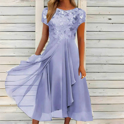 👗Fashionabel tyllklänning med rund hals💖