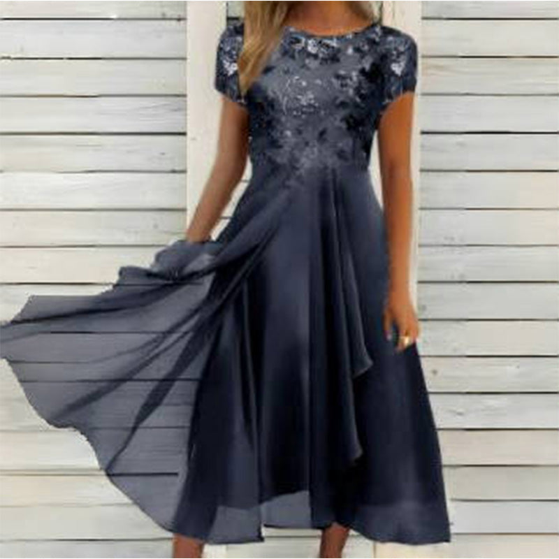 👗Fashionabel tyllklänning med rund hals💖