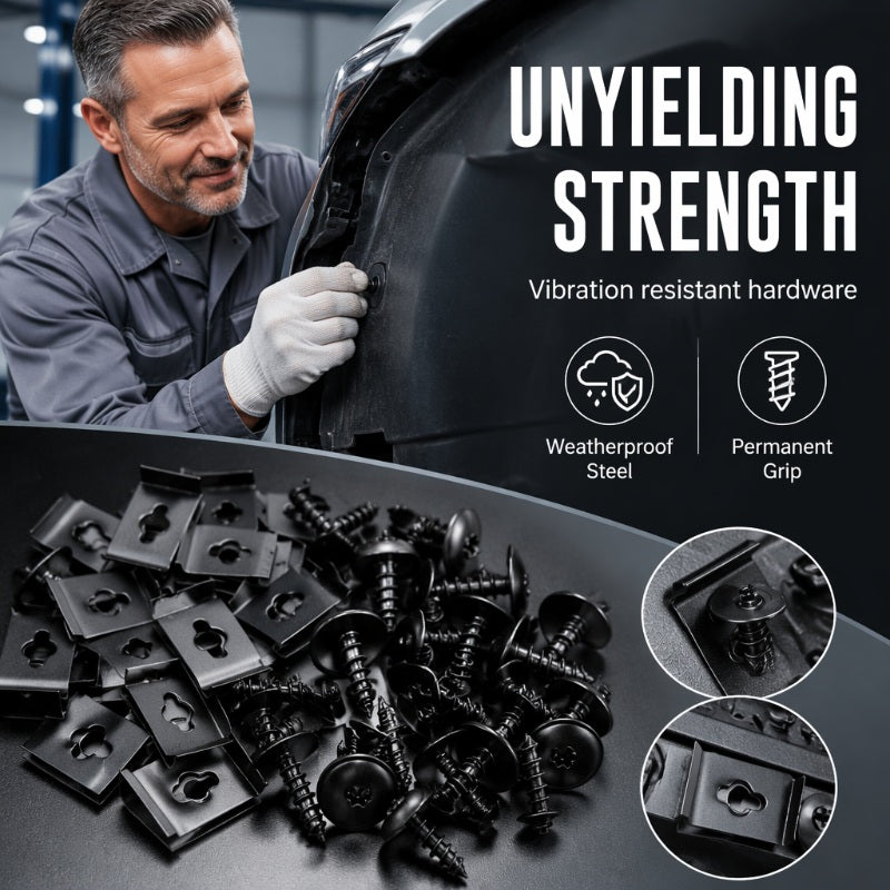 📢📢50 % RABATT !! ⏰Universellt set med U-formade metallklämmor och skruvar för bil