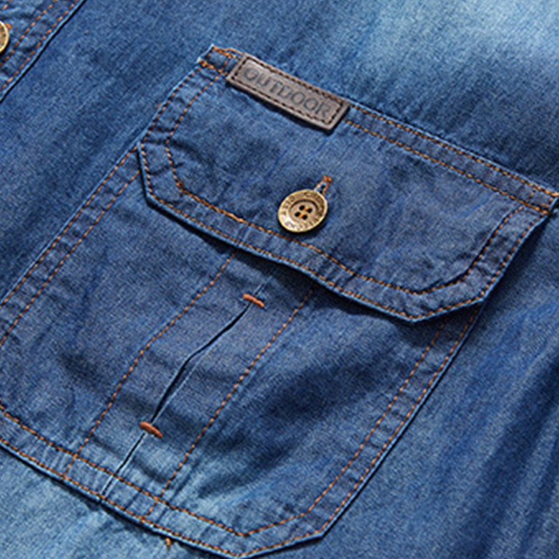 Herr casual denimskjorta med korta ärmar