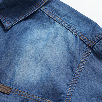 Herr casual denimskjorta med korta ärmar