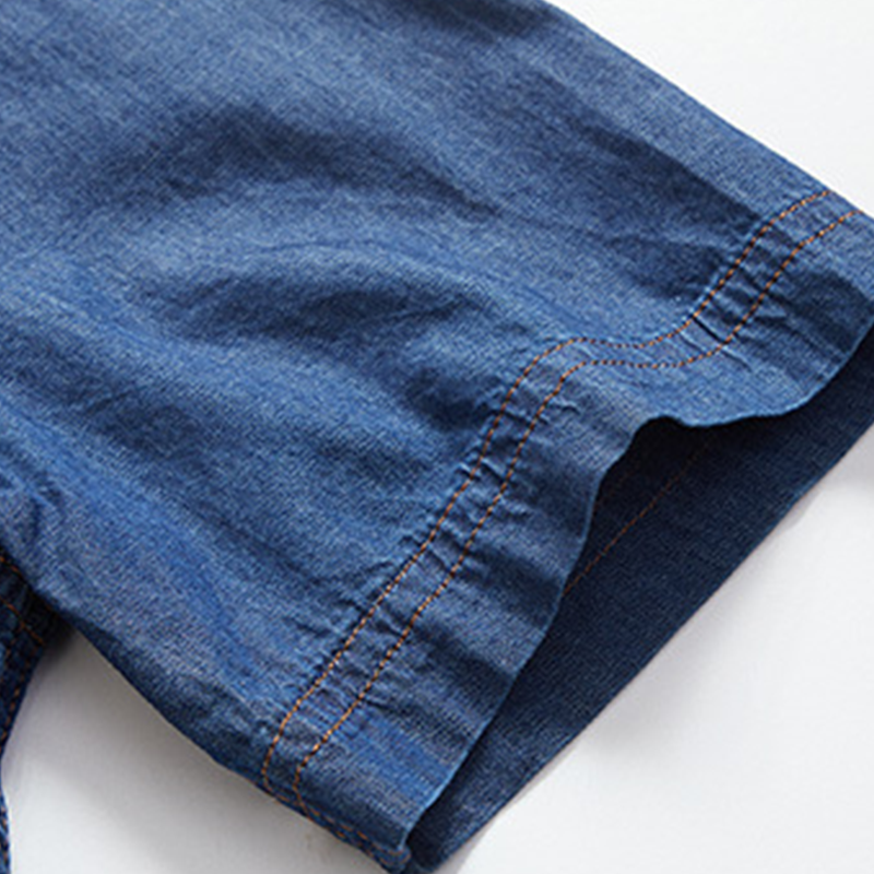 Herr casual denimskjorta med korta ärmar