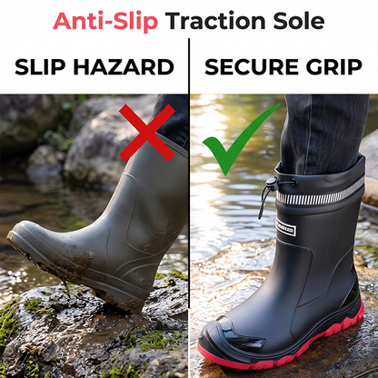 🌧️ 50% RABATT NU! 👢 Unisex Mid-Calf Waterproof Rain Boots – Hållbara & Halksäkra – Perfekt för Regniga Dagar & Utomhusäventyr – Lätta att Rengöra 💧
