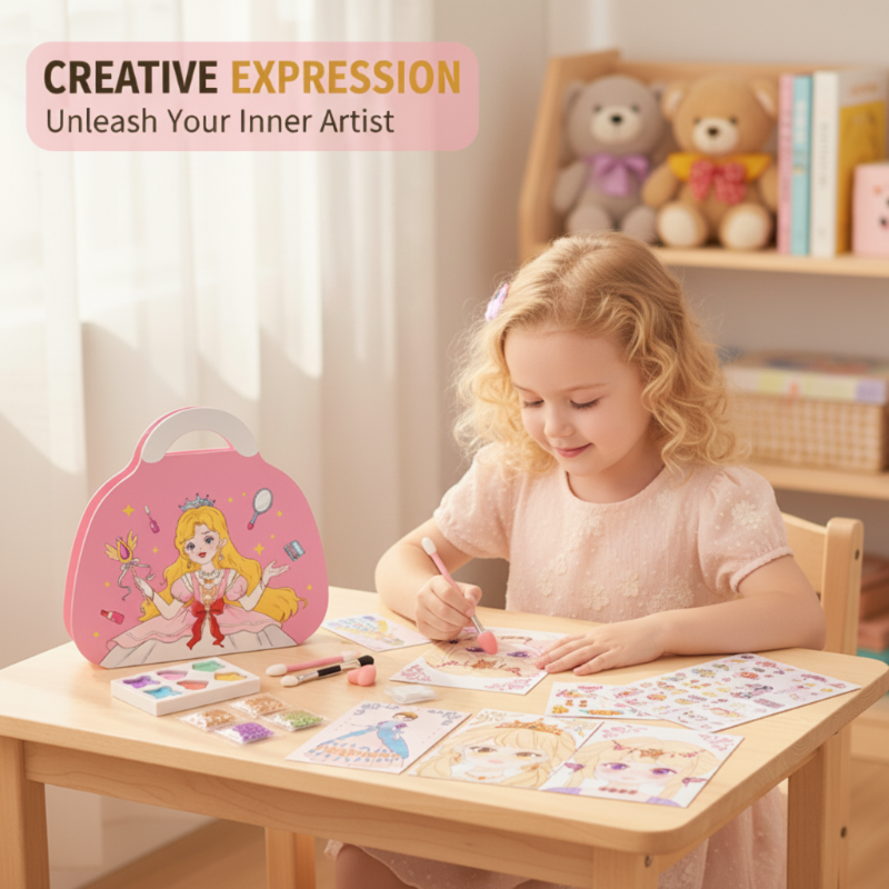 👑 50% RABATT NU! 🎨 Prinsess Papper Smink Kreativt Kit – Sminklek Utan Röra – Allt-i-ett Set med Klistermärken & Diamantmålning – Perfekt för Kreativa Barn 🖍️