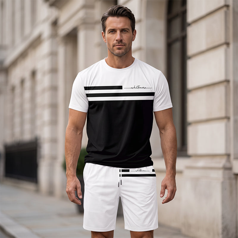 Herr Casual Kortärmad T-shirt & Shorts Set med Dragsko