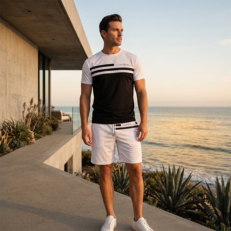 Herr Casual Kortärmad T-shirt & Shorts Set med Dragsko