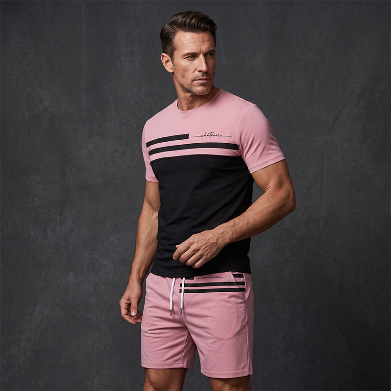 Herr Casual Kortärmad T-shirt & Shorts Set med Dragsko
