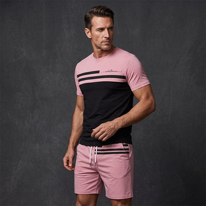 Herr Casual Kortärmad T-shirt & Shorts Set med Dragsko