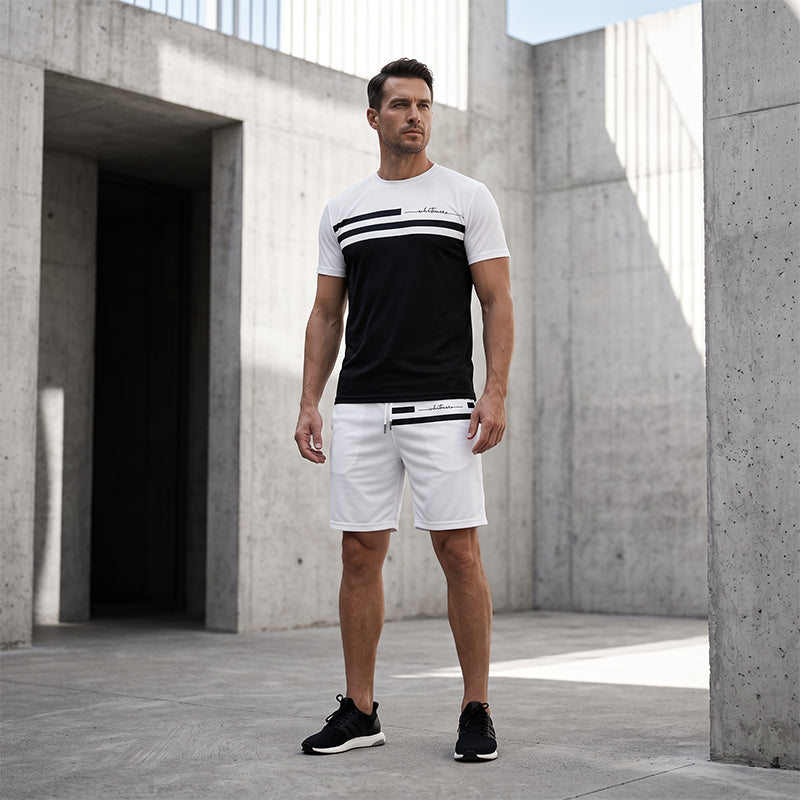 Herr Casual Kortärmad T-shirt & Shorts Set med Dragsko