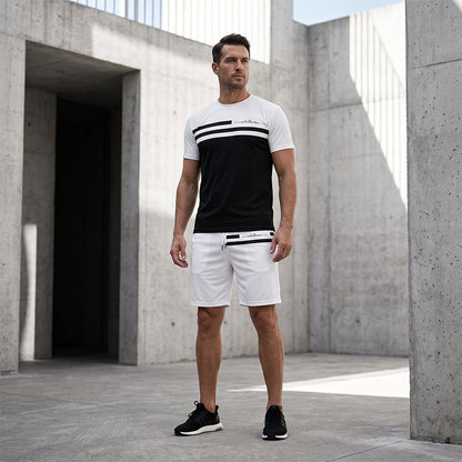 Herr Casual Kortärmad T-shirt & Shorts Set med Dragsko