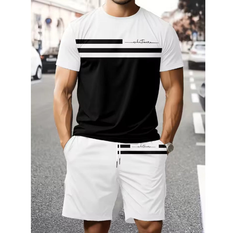 Herr Casual Kortärmad T-shirt & Shorts Set med Dragsko