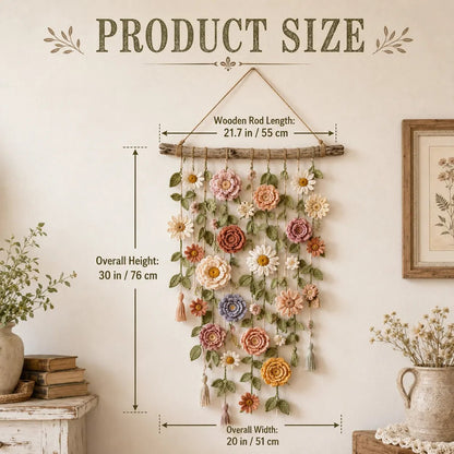 🌸 50% RABATT NU! 🧶 Väggdekoration med Virkat Blommönster – Handgjord Boho-charm – Perfekt för Sovrum, Vardagsrum & Barnrum – Lätt att Hänga Upp 🏡