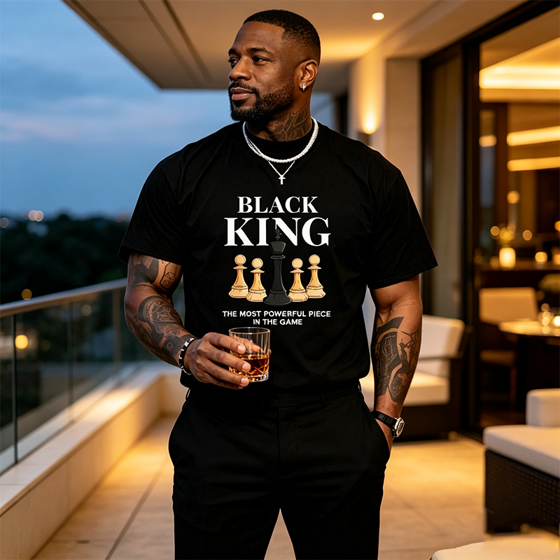 👕📏 BEGRÄNSAD TID 50% RABATT! ♟️ Herr Plus Size Schack Slogan T-shirt – Djukt tryck & avslappnad passform – Bär ditt spel med stolthet.