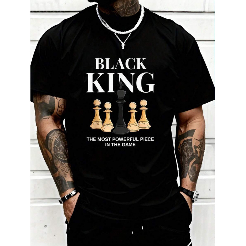 👕📏 BEGRÄNSAD TID 50% RABATT! ♟️ Herr Plus Size Schack Slogan T-shirt – Djukt tryck & avslappnad passform – Bär ditt spel med stolthet.