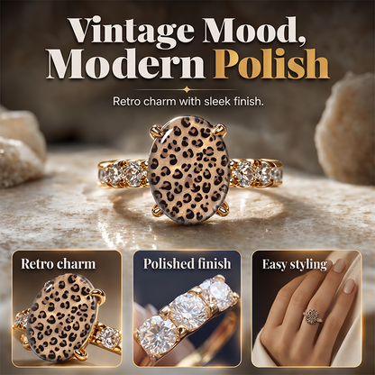Vintage Leopardmönstrad Oval Ring