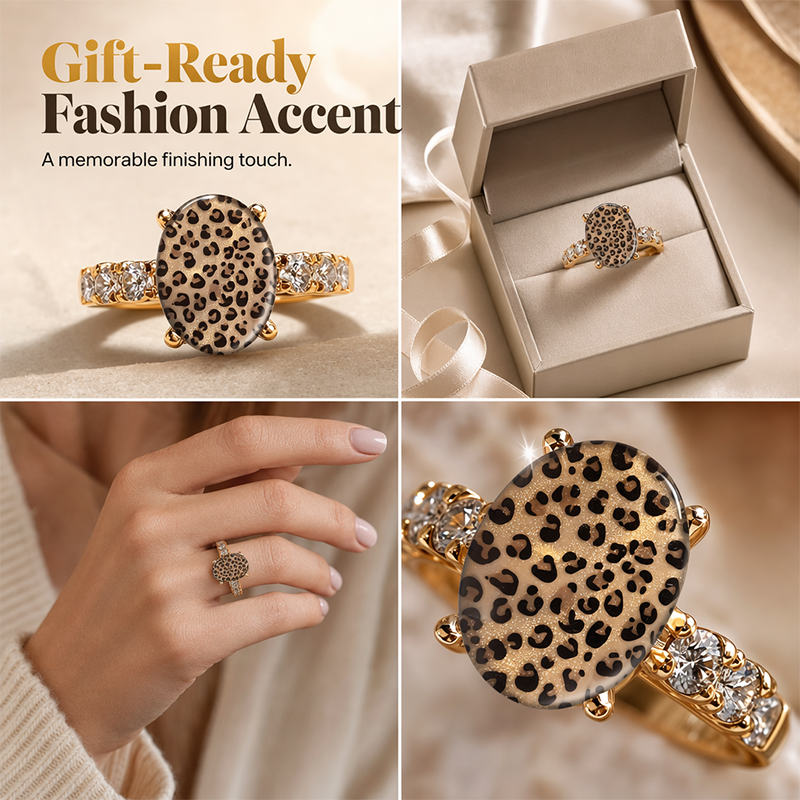 Vintage Leopardmönstrad Oval Ring