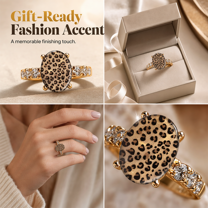 Vintage Leopardmönstrad Oval Ring