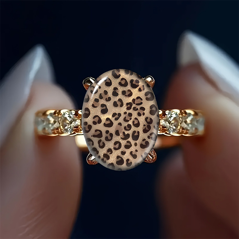 Vintage Leopardmönstrad Oval Ring