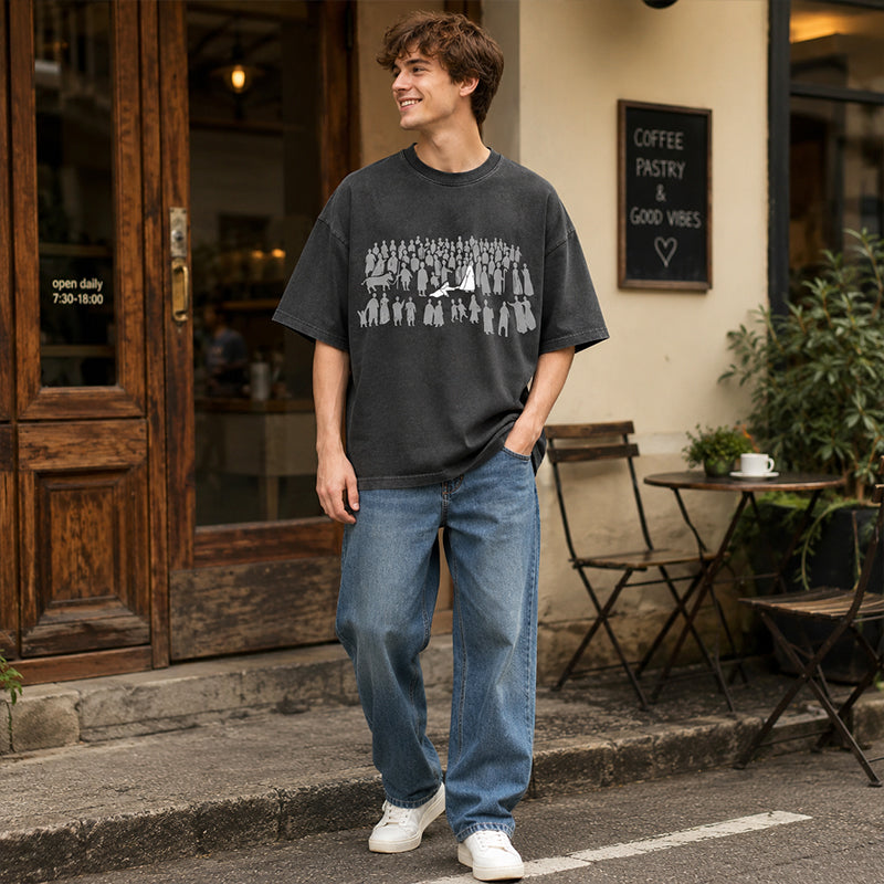 Herr Vintage Tvättad Grafisk T-shirt Christian Streetwear
