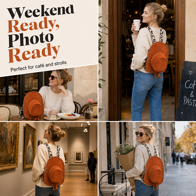 🌵🤠💫 Kreativ Cowboyhatt-Ryggsäck för Damer – Unik Western Fritidsryggsäck