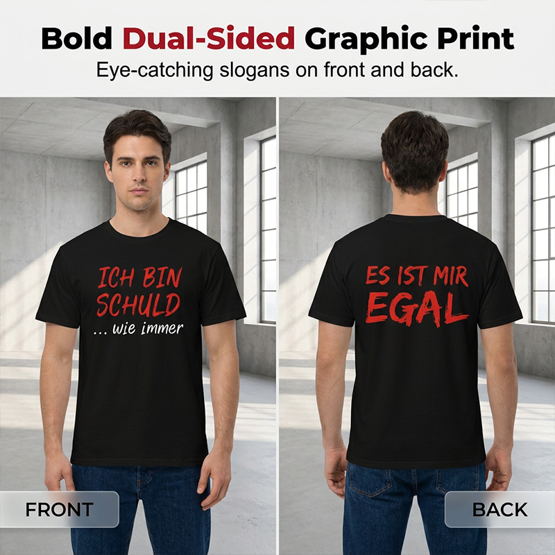 Rolig Tysk Slogan Herr Svart T-Shirt Casual Kortärmad Rund Hals Topp