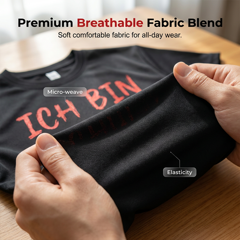 Rolig Tysk Slogan Herr Svart T-Shirt Casual Kortärmad Rund Hals Topp