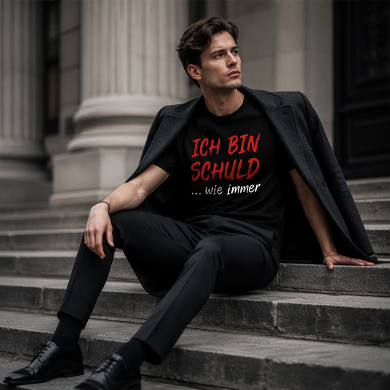 Rolig Tysk Slogan Herr Svart T-Shirt Casual Kortärmad Rund Hals Topp