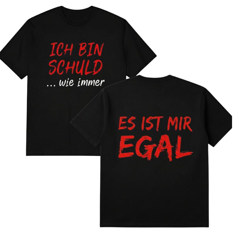 Rolig Tysk Slogan Herr Svart T-Shirt Casual Kortärmad Rund Hals Topp