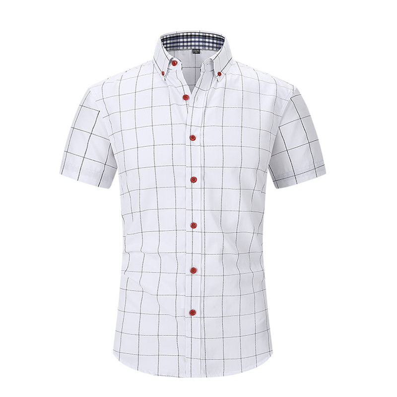 🔥 Pro-Favorite Herr Kortärmad Rutig Skjorta – Bomull-Polyesterblandning – Andningsbar 👕
