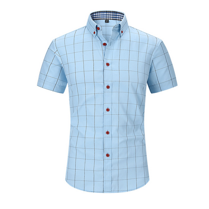 🔥 Pro-Favorite Herr Kortärmad Rutig Skjorta – Bomull-Polyesterblandning – Andningsbar 👕