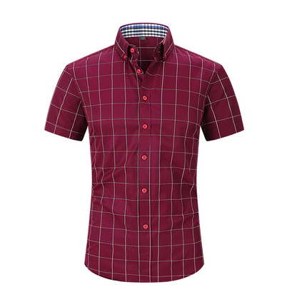 🔥 Pro-Favorite Herr Kortärmad Rutig Skjorta – Bomull-Polyesterblandning – Andningsbar 👕