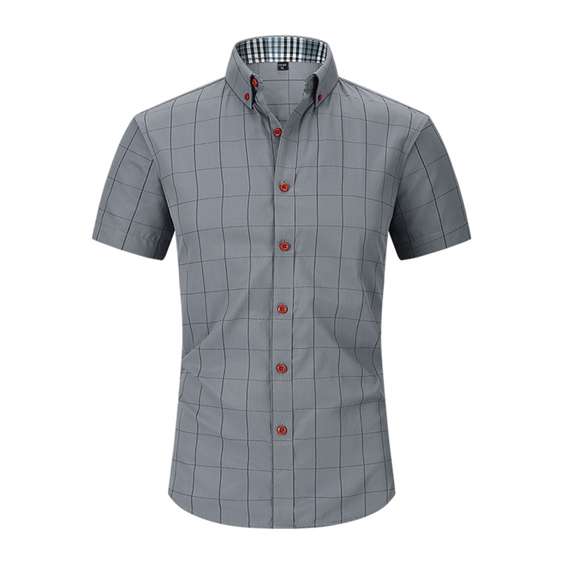 🔥 Pro-Favorite Herr Kortärmad Rutig Skjorta – Bomull-Polyesterblandning – Andningsbar 👕