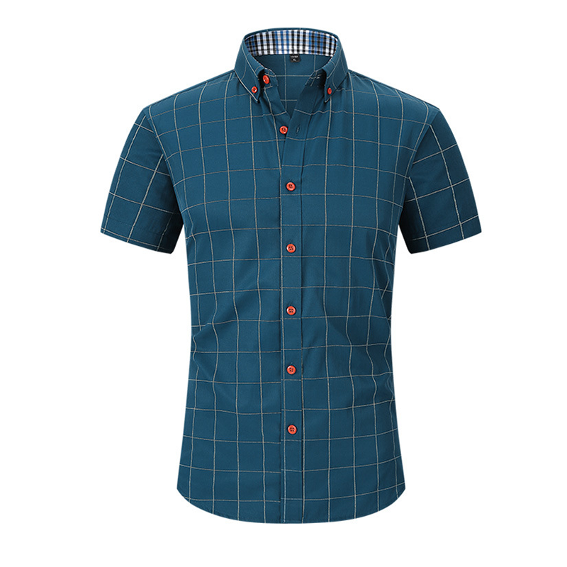 🔥 Pro-Favorite Herr Kortärmad Rutig Skjorta – Bomull-Polyesterblandning – Andningsbar 👕