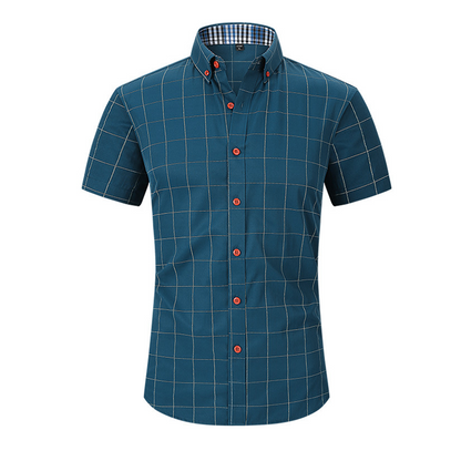 🔥 Pro-Favorite Herr Kortärmad Rutig Skjorta – Bomull-Polyesterblandning – Andningsbar 👕