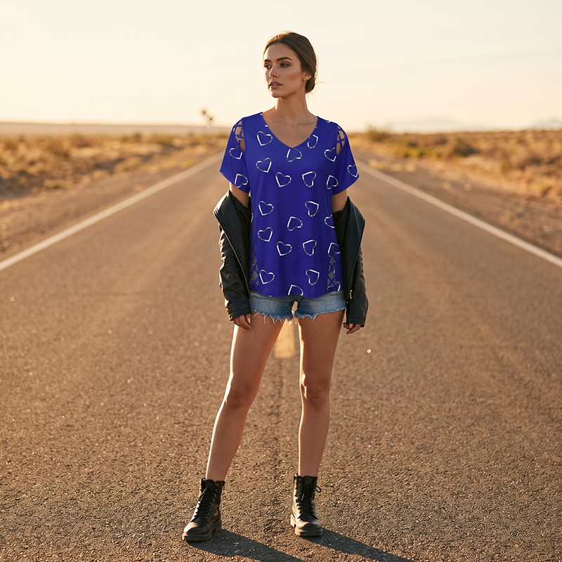 🛍️ 50 % rabatt – Oversized dam-T-shirt med hjärtmönster och snörningsdetaljer – avslappnad stil, andas bra och mångsidig för vardagen ❤️