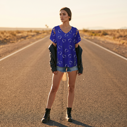 🛍️ 50 % rabatt – Oversized dam-T-shirt med hjärtmönster och snörningsdetaljer – avslappnad stil, andas bra och mångsidig för vardagen ❤️