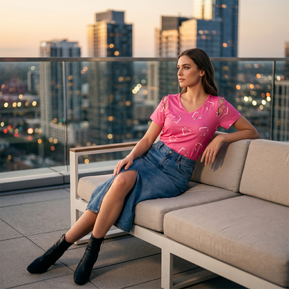 🛍️ 50 % rabatt – Oversized dam-T-shirt med hjärtmönster och snörningsdetaljer – avslappnad stil, andas bra och mångsidig för vardagen ❤️