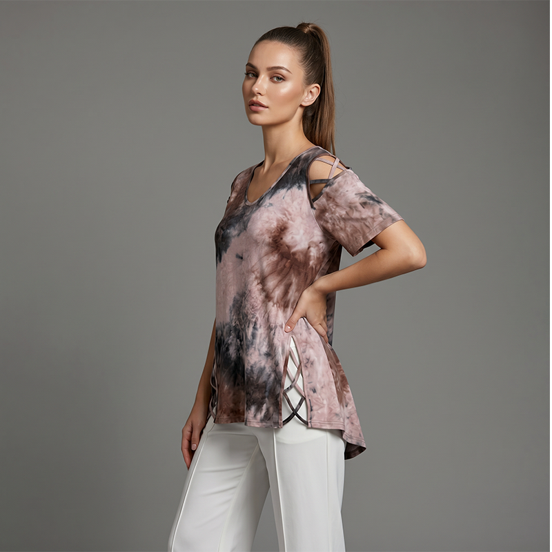🛍️ 50 % rabatt – Oversized dam-T-shirt med hjärtmönster och snörningsdetaljer – avslappnad stil, andas bra och mångsidig för vardagen ❤️